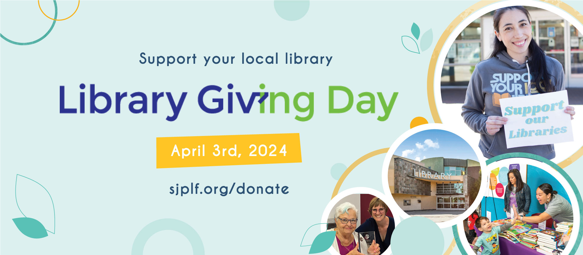 Support your local library this Library Giving Day on April 3rd, 2024! click this image to donate. 